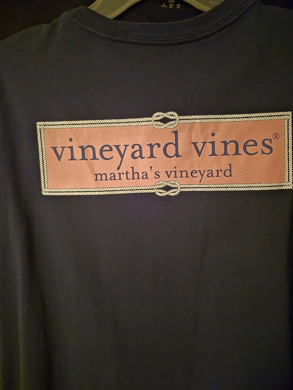 Vineyard Vines Navy Logo Tee with Coral Label